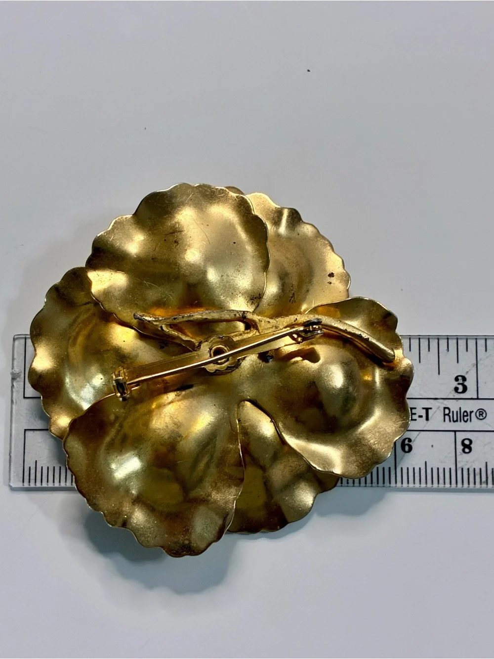 Brushed Gold Flower Brooch with Pearl Center Multi Dimensional Lightweight